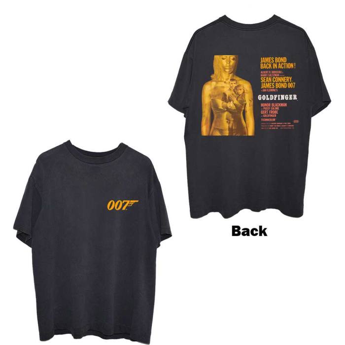 James Bond 007 Unisex T-Shirt: Goldfinger Movie Poster (Black) (Back Print) 79472