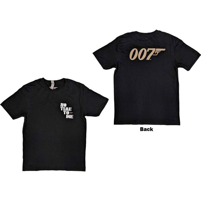 James Bond 007 Unisex T-Shirt: No Time To Die & Logo (Black) (Back Print) 79495