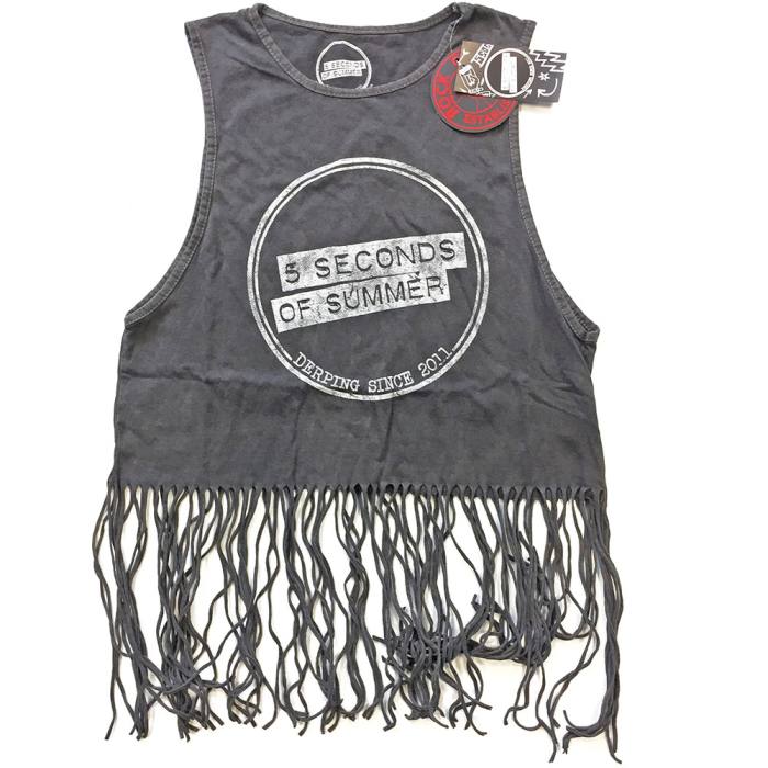 5 Seconds of Summer Ladies Vest T-Shirt: Derping Stamp Vintage (Tassels) 80243
