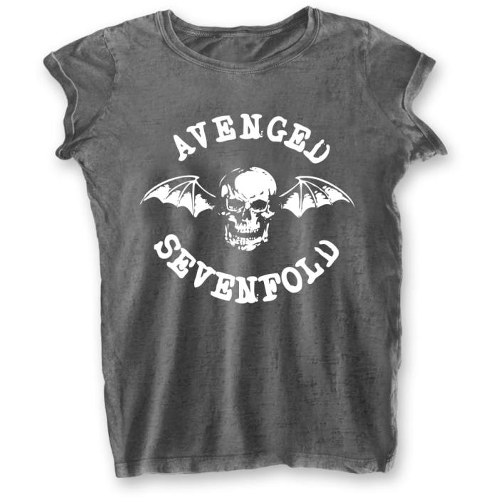 Avenged Sevenfold Ladies Burnout T-Shirt: Deathbat (Charcoal Grey) 82060