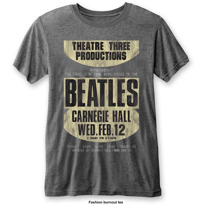 The Beatles Unisex Burnout T-Shirt: Carnegie Hall (Sivo premog) 82924