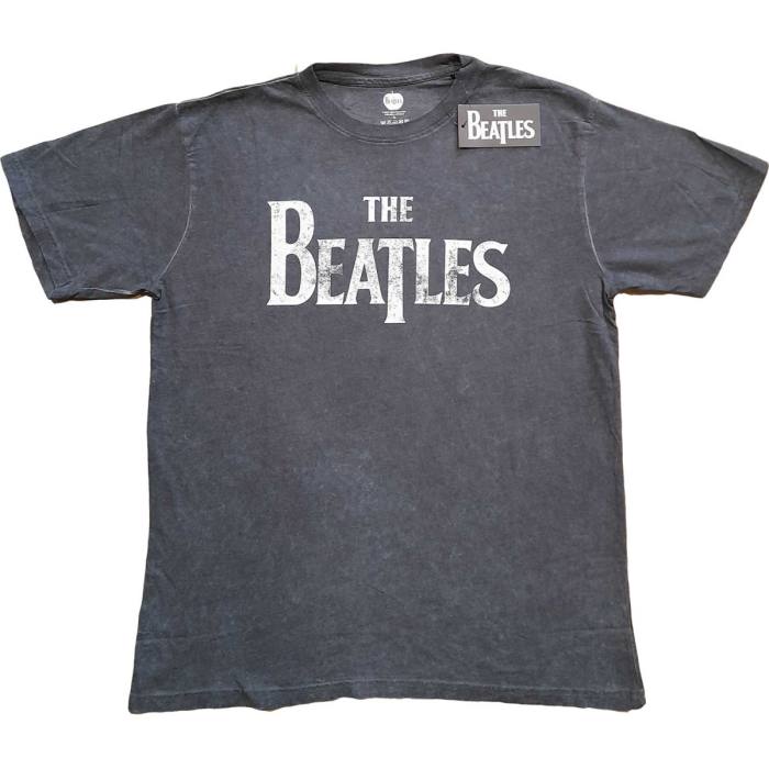 The Beatles Unisex T-Shirt: Drop T Logo Snow Wash (Charcoal Grey) (Wash Collection) 83320