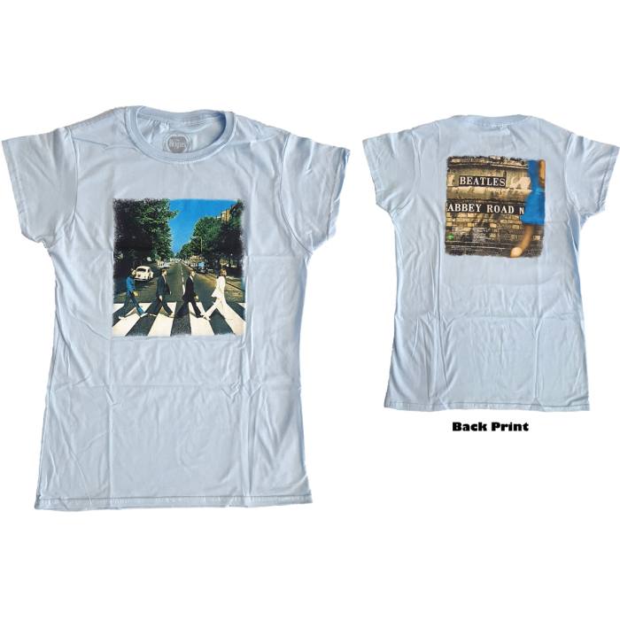The Beatles Ladies T-Shirt: Vintage Abbey Road (Light Blue) (Back Print) 83380