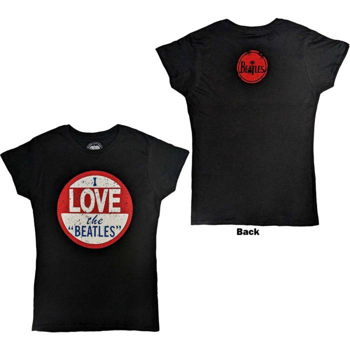 The Beatles Ladies T-Shirt: Vintage I Love The Beatles (Black) (Back Print) 83576