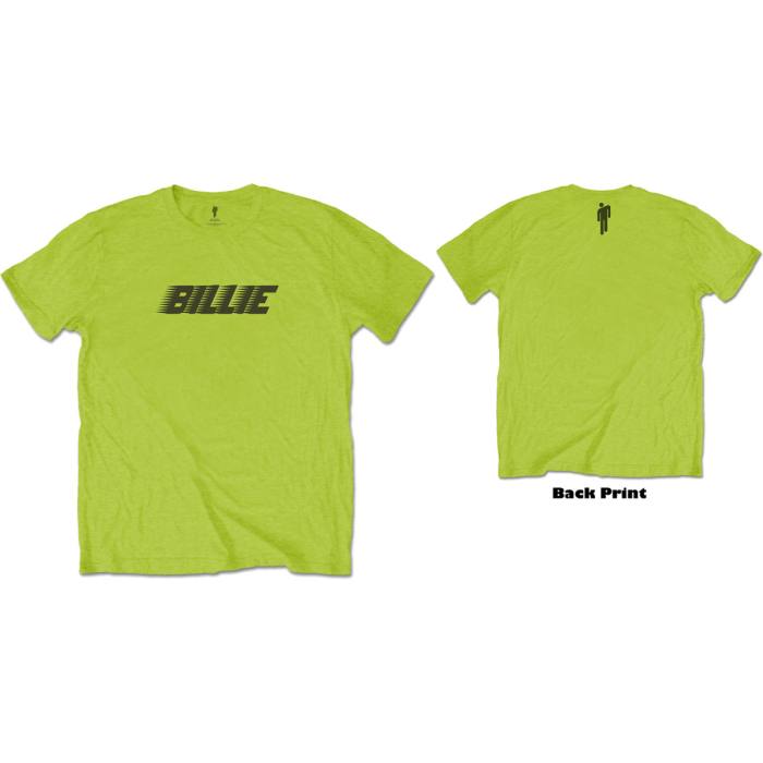 Billie Eilish Unisex T-Shirt: Racer Logo & Blohsh (Lime Green) (Back Print) 85042