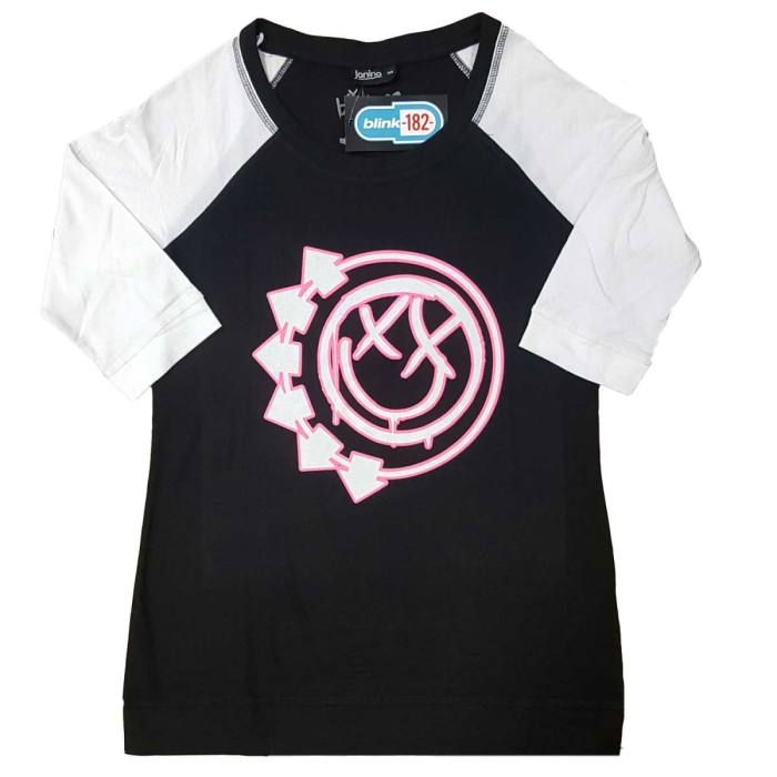 Blink-182 Raglan T-shirt Six Arrow Smiley (črno-bela, ženska) 85432