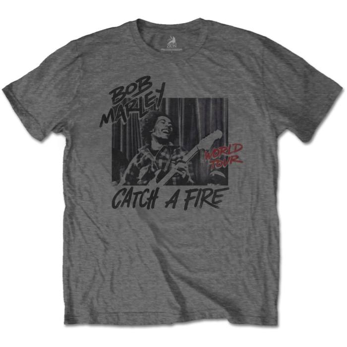 Bob Marley Unisex T-shirt: Catch A Fire World Tour (Siva) 85651