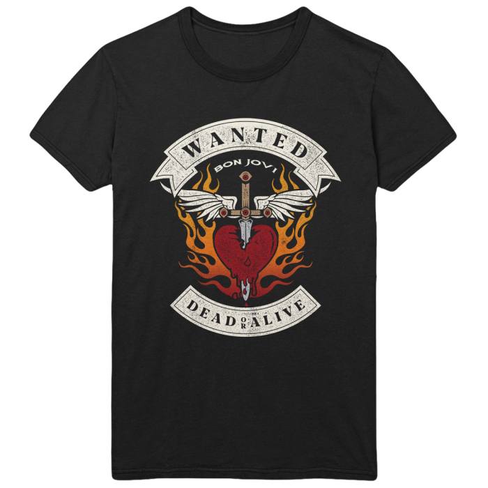 Bon Jovi Unisex T-Shirt: Wanted Flames (Black) 86321