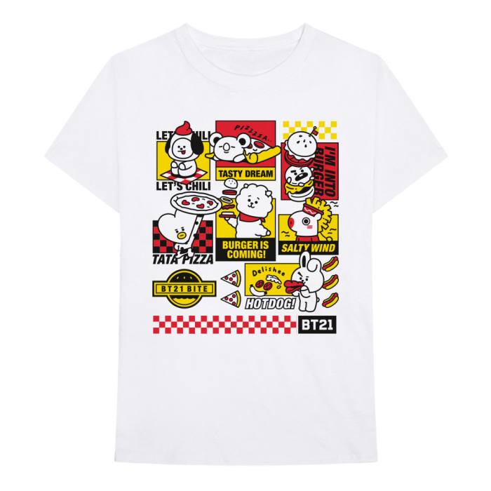 BT21 T-shirt Bite Fast Food (White) 87605