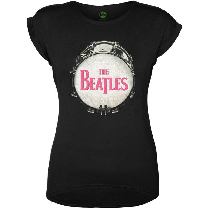 The Beatles Ladies T-shirt: Drum Fuchsia Glitter (Black) (Embellished) 87666