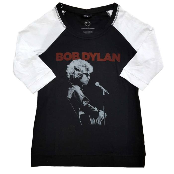 Bob Dylan Ladies Raglan T-shirt: Sound Check (Črno-bela) 89492