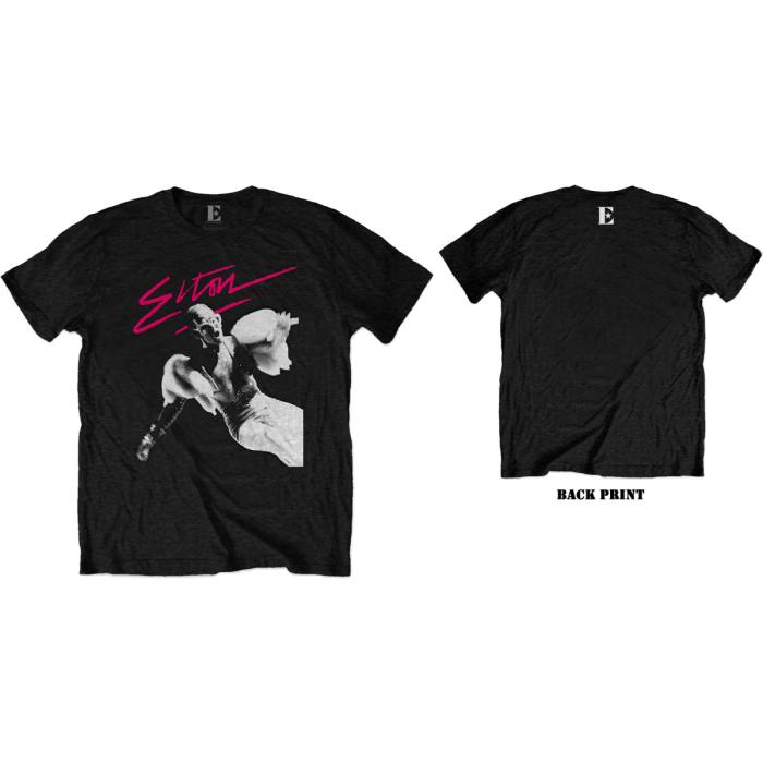Elton John Unisex T-Shirt: Pink Brush (Black) (Back Print) 89704