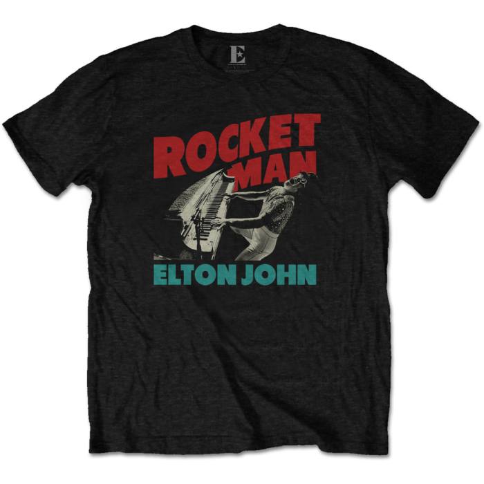 Elton John Unisex T-shirt: Rocketman Piano (Črna) 89728