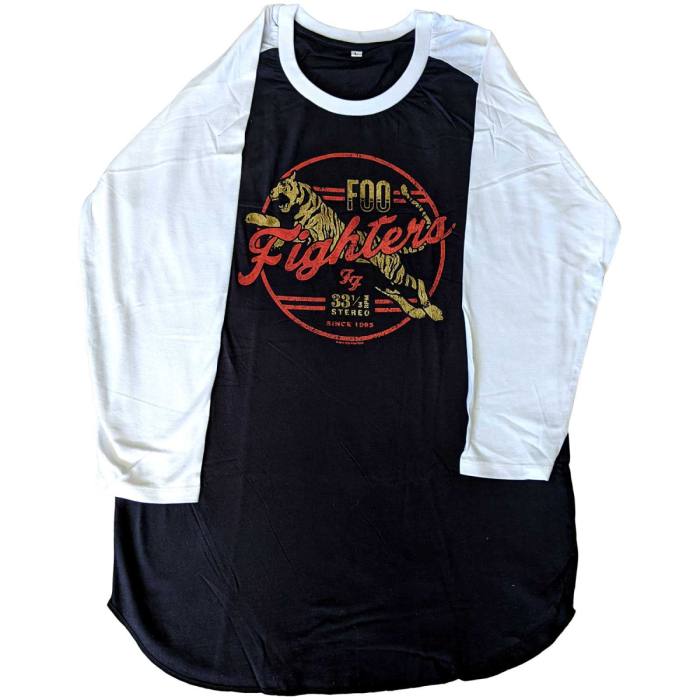 Foo Fighters Unisex Raglan T-Shirt: Tiger (Black & White) 90496