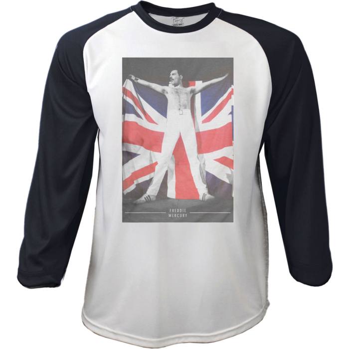 Freddie Mercury Unisex Raglan T-Shirt: Flag 90718