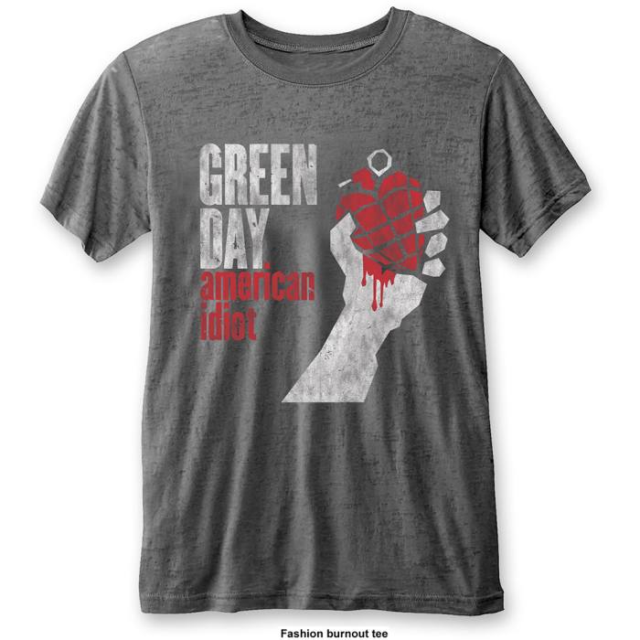 Green Day Unisex Burnout T-shirt: American Idiot Vintage (Charcoal Grey) 90936