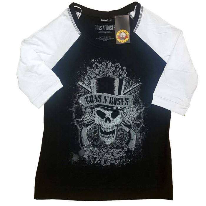 Guns N' Roses Raglan T-shirt Faded Skull (črno-bela, ženska) 91787