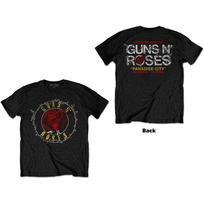 Guns N' Roses Unisex T-shirt: Rose Circle Paradise City (Black) 91941
