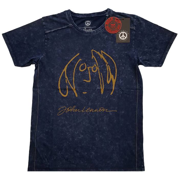 John Lennon Unisex T-Shirt: Self Portrait Snow Wash (Navy Blue) (Wash Collection) 94497