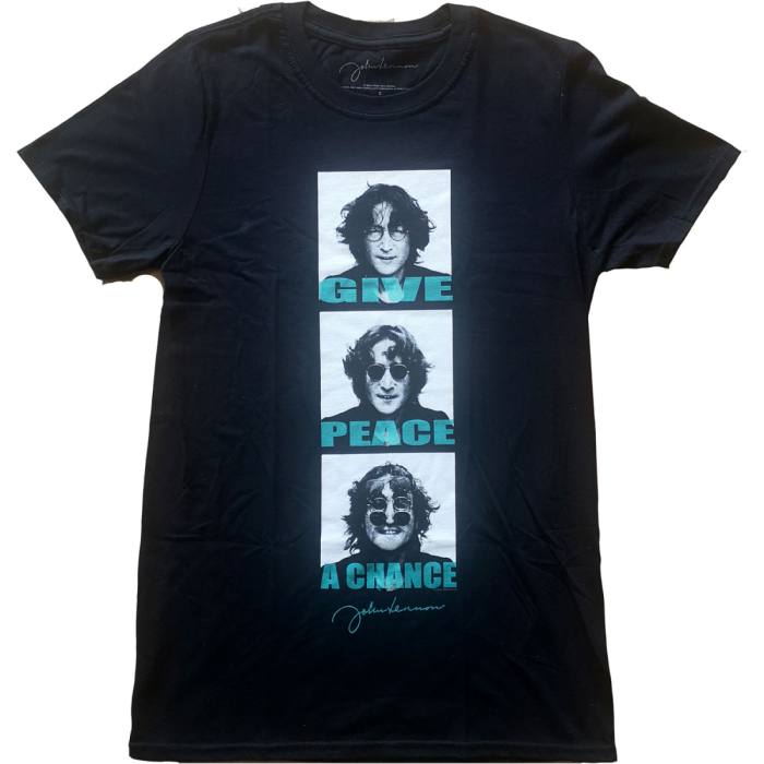 John Lennon Unisex T-Shirt: Give Peace A Chance Stack (Black) 94594