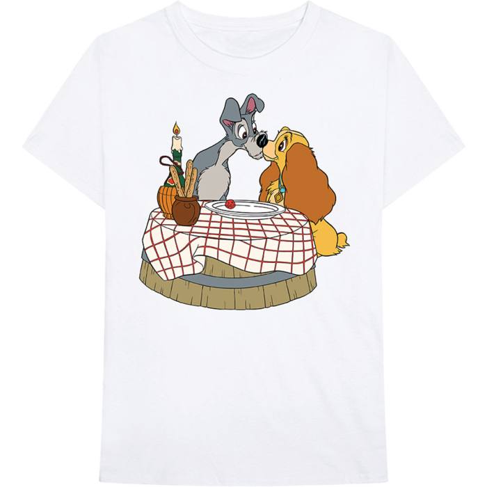 Disney Unisex T-Shirt: The Lady & The Tramp Kissing Pose (White) 95782
