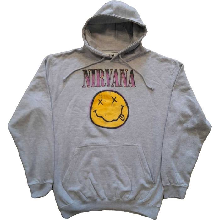 Nirvana Hoodie Xerox Smiley Pink s sivim nasmejanim obrazom 98130