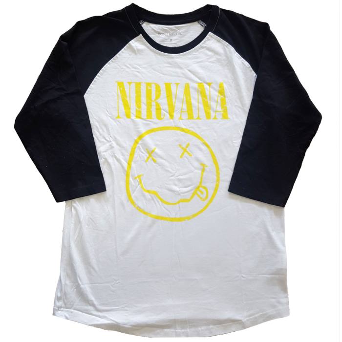 Nirvana Unisex Raglan T-Shirt: Yellow Happy Face 98205