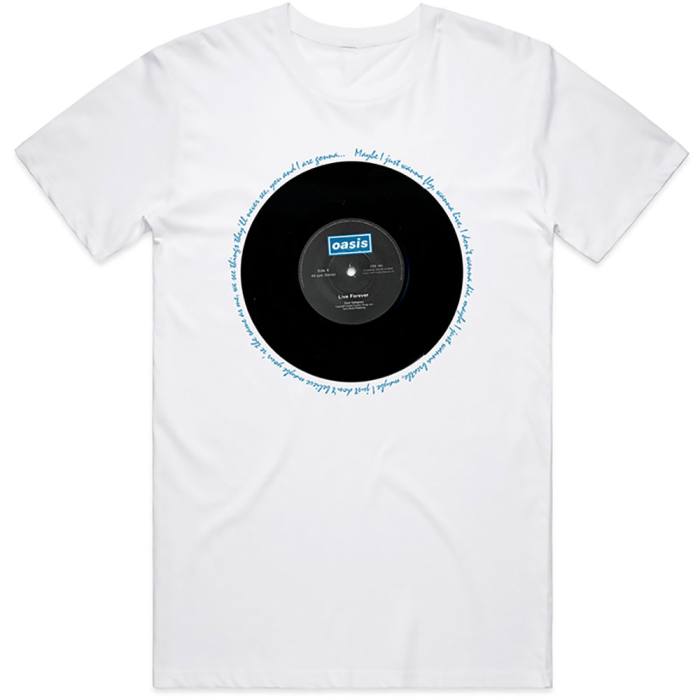 Oasis Unisex T-shirt: Live Forever Single (Bela) 98693