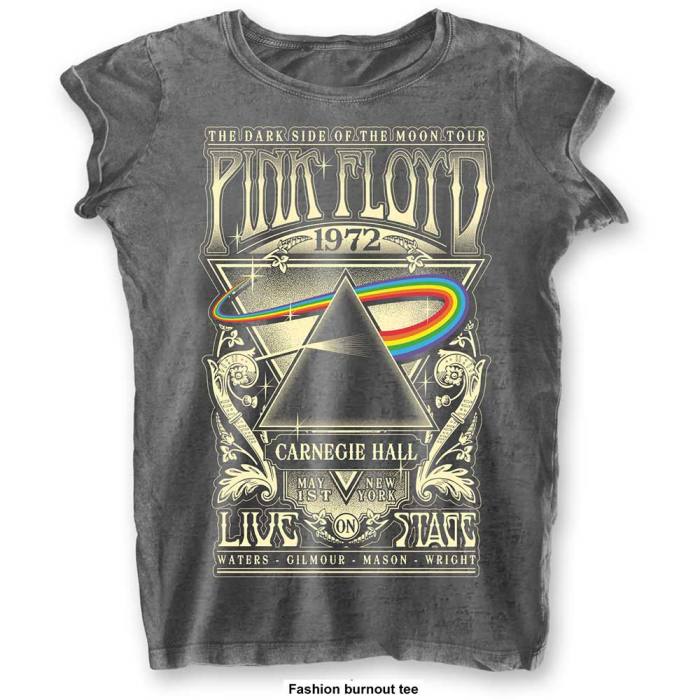 Pink Floyd Ladies Burnout T-Shirt: Carnegie Hall (Sivo premog) 99441