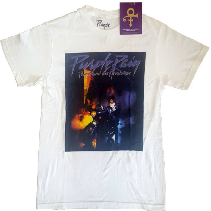 Prince T-shirt: Purple Rain Square (bela) 100561