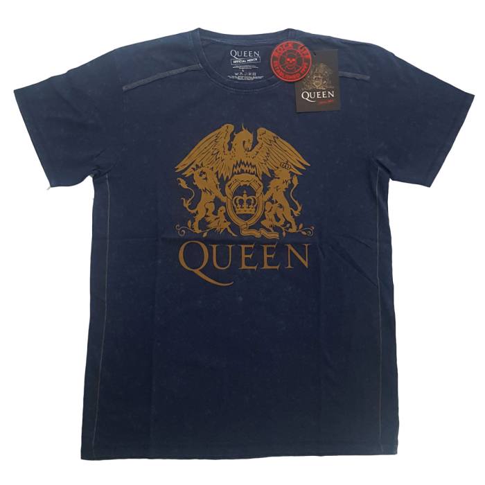 Queen Unisex T-Shirt: Classic Crest (Modra) (Wash Collection) 101080