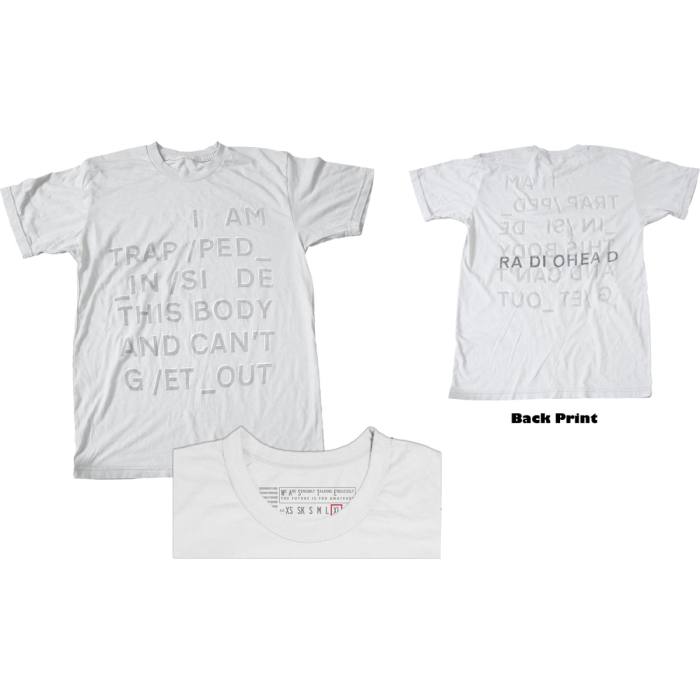 Radiohead Unisex T-shirt: Trapped (Bela) (Zadnji print) 102362