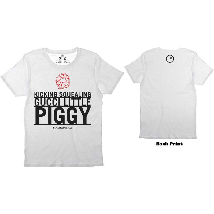 Radiohead Unisex T-shirt: Gucci Piggy (Bela) (Zadnji print) 102380