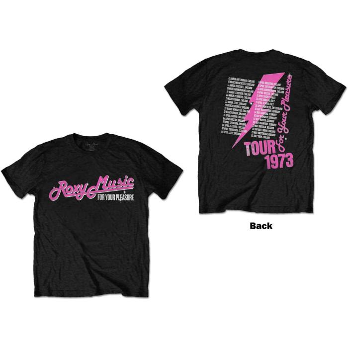 Roxy Music Unisex T-shirt: For Your Pleasure Tour (Črna) (Zadnji tisk) 102487