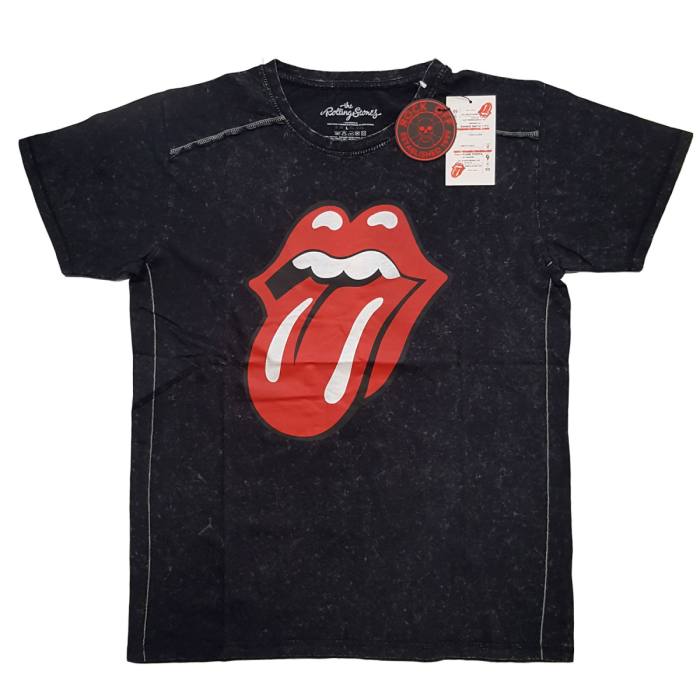 The Rolling Stones Unisex T-shirt: Classic Tongue (Black) (Wash Collection) 102784