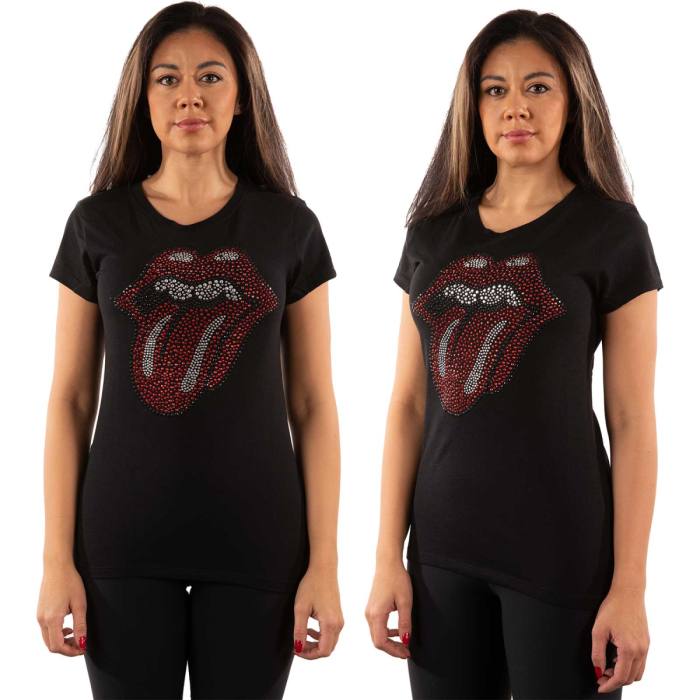 The Rolling Stones Ženska Majica: Classic Tongue (Black) (Embellished) 103012