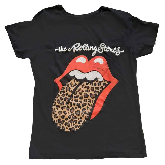 The Rolling Stones Ladies T-shirt Leopard Print Tongue (črna) 103316