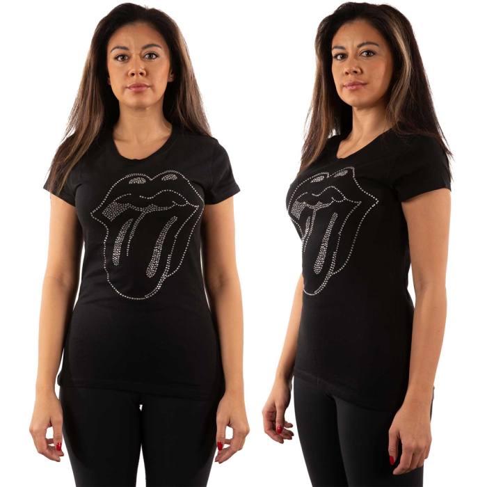 Girlie shirt Rolling Stones Tongue črn (diamante) 103669