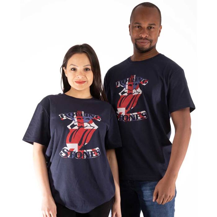 The Rolling Stones Unisex T-shirt British Flag Tongue (navy blue) 103782