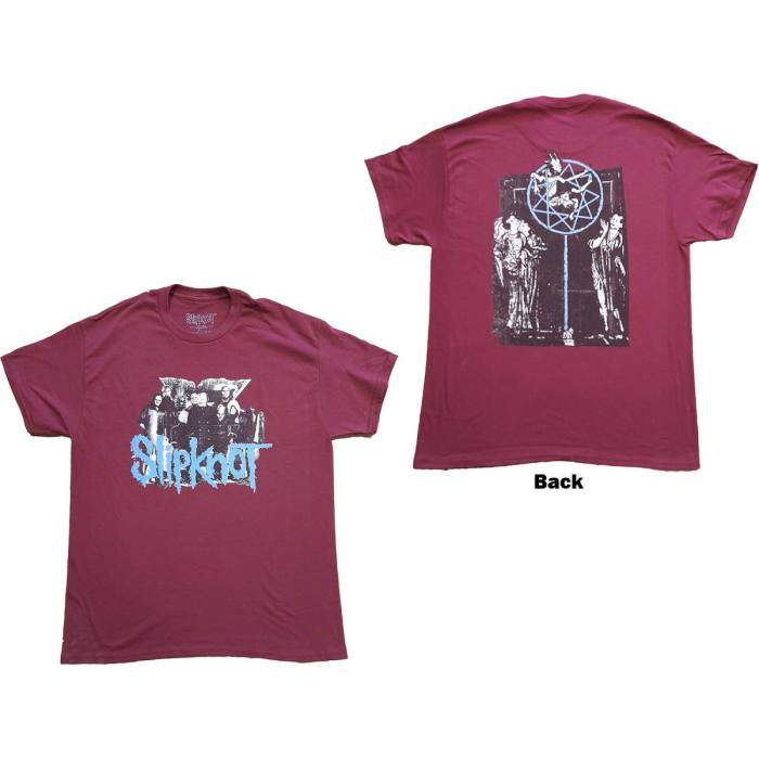 Slipknot Unisex T-shirt: Goat Logo Demon (Maroon Red) (Back Print) 104709