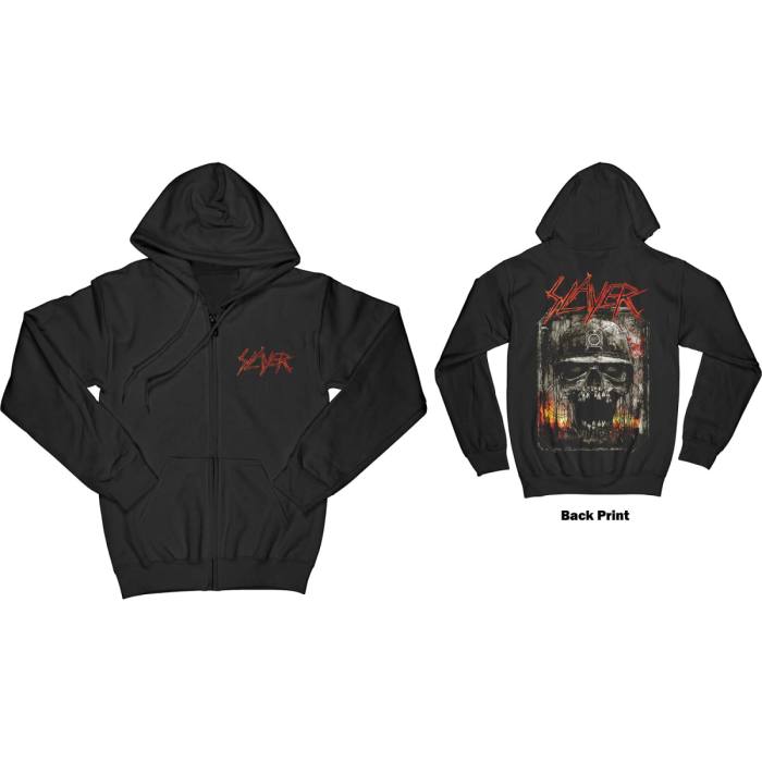 Slayer Unisex Zipped Hoodie: Etched Skull (Back Print) 133885