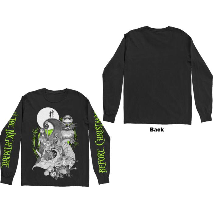 The Nightmare Before Christmas Unisex Long Sleeve T-Shirt: Characters Green Glow (Black) (Sleeve Print) 106342