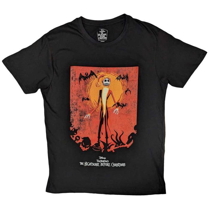 The Nightmare Before Christmas Unisex T-shirt: Jack Orange Sun & Logo (Black) 106473