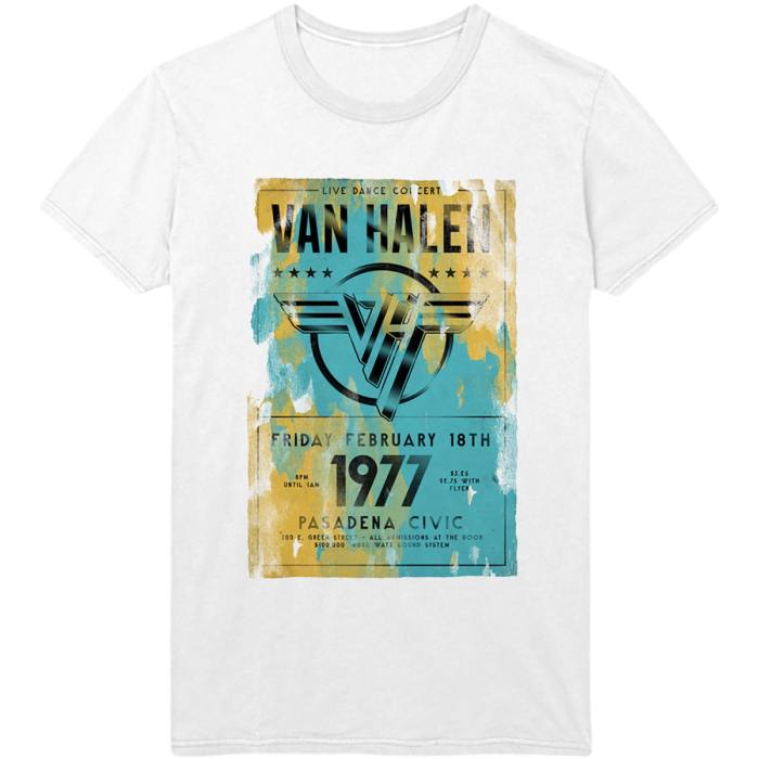 Van Halen Unisex T-shirt Pasadena '77 bela 106954