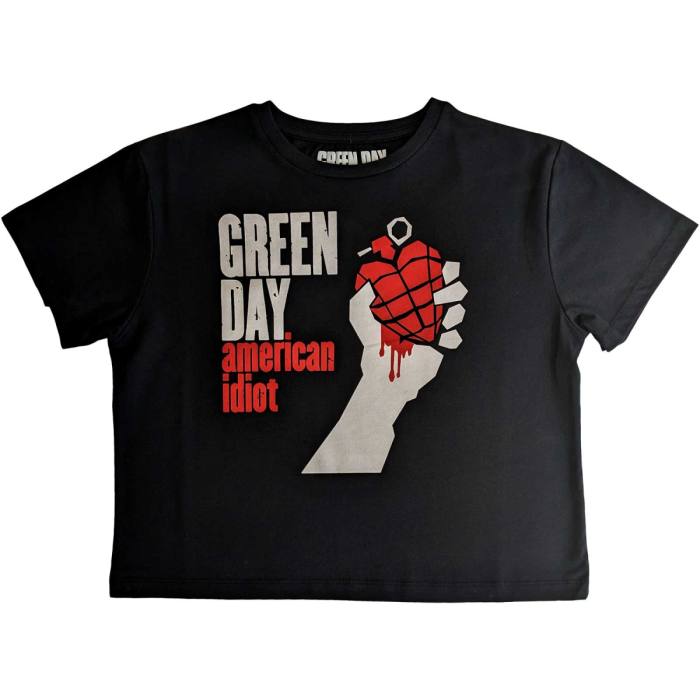 Green Day Ladies Crop Top: American Idiot (Black) 232174