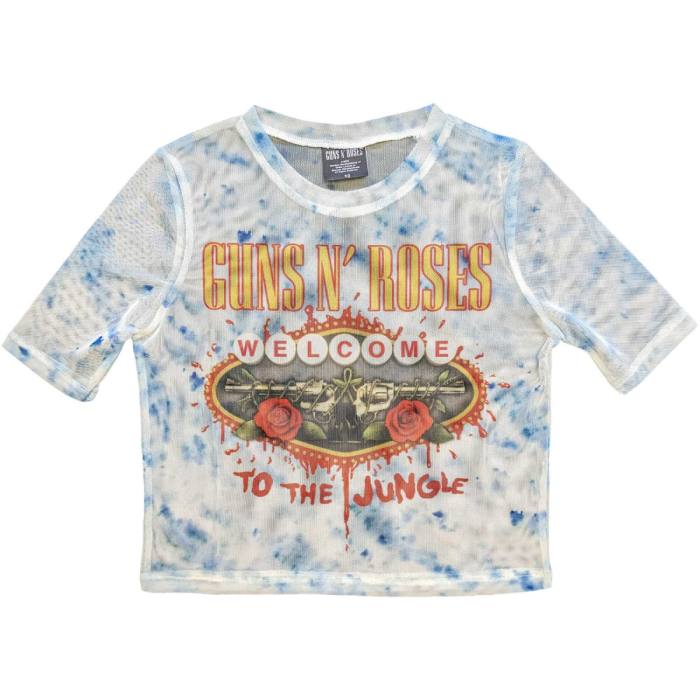 Guns N' Roses Ladies Crop Top: Welcome To The Jungle LV (White) (Mesh) 232898