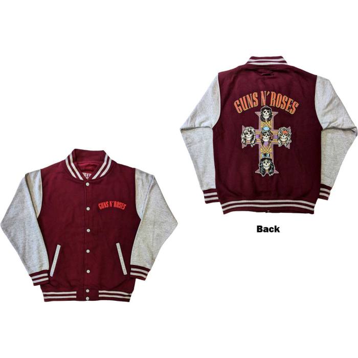 Guns N' Roses Unisex Varsity Jacket: Appetite For Destruction (Maroon Red & Grey) (Back Print) 233217