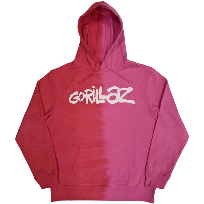 Gorillaz Unisex Pullover Hoodie: Two-Tone Brush Logo (Red) (Wash Collection) 233297