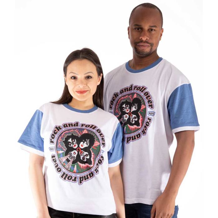 KISS Unisex Ringer T-Shirt: Rock and Roll Over (Purple & White) 235334