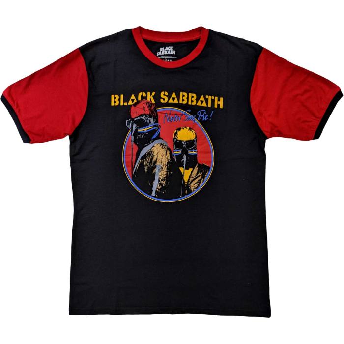 Black Sabbath Unisex Ringer T-shirt: Never Say Die (Črna in Oranžna) 112114